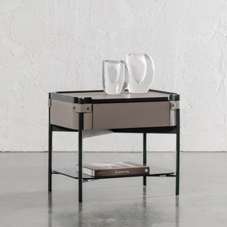 PANZANO NIGHTSTAND WITH DRAWER  |  KHAKI STONE LEATHER