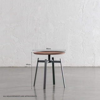 PANZANO ROUND 4 PILLAR SIDE TABLE | HAVANA TAN LEATHER | MEASUREMENTS