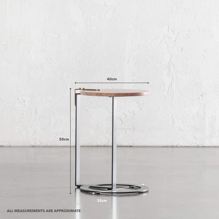 PANZANO ROUND SIDE TABLE  |  SIENNA CLAY TRAVERTINE MARBLE | MEASUREMENTS