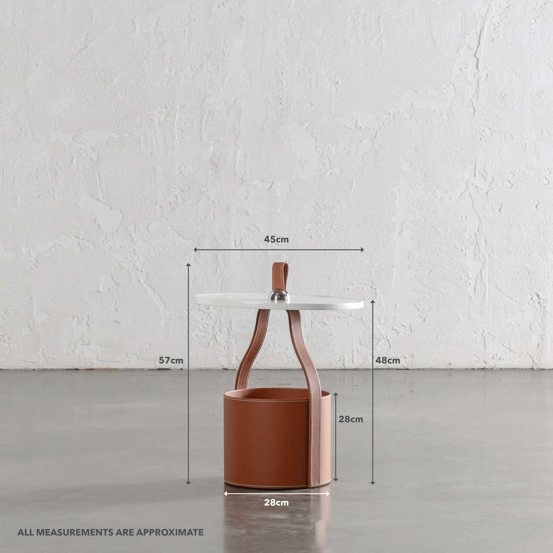 PANZANO TIERED SIDE STORAGE TABLE  |  HAVANA TAN LEATHER