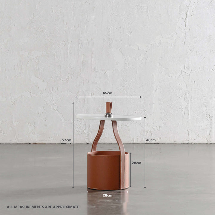 PANZANO TIERED SIDE STORAGE TABLE  |  HAVANA TAN LEATHER