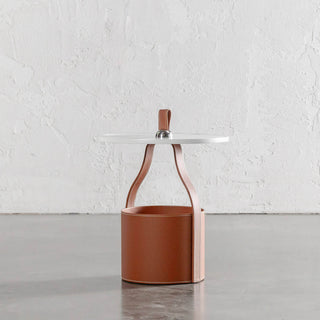 PANZANO TIERED SIDE STORAGE TABLE  |  HAVANA TAN LEATHER