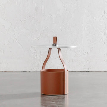 PANZANO TIERED SIDE STORAGE TABLE  |  HAVANA TAN LEATHER