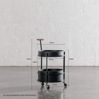 PANZANO TWO TIER STORAGE TROLLEY WITH CASTERS  |  BLACK NOIR LEATHER | MEASUREMENTS