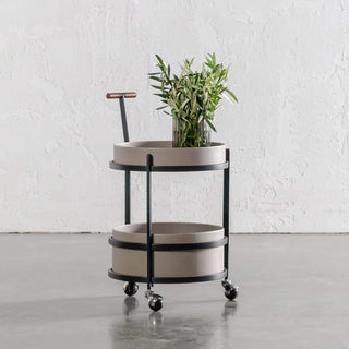 PANZANO TWO TIER STORAGE TROLLEY WITH CASTERS  |  KHAKI STONE LEATHER