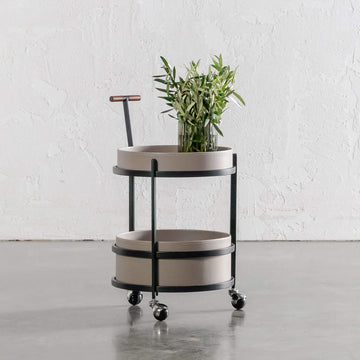 PANZANO TWO TIER STORAGE TROLLEY WITH CASTERS  |  KHAKI STONE LEATHER
