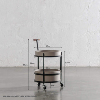 PANZANO TWO TIER STORAGE TROLLEY WITH CASTERS  |  KHAKI STONE LEATHER