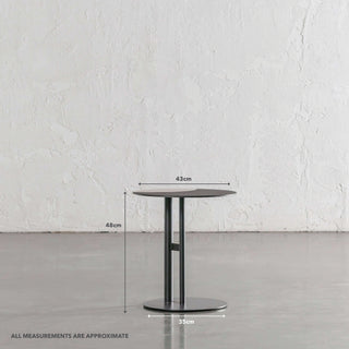 PANZANO TWO TONED ROUND SIDE TABLE | IVORY LATTE + BLACK LEATHER | MEASUREMENTS