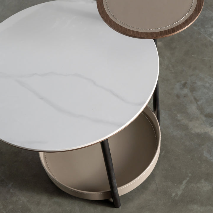 PANZANO TWO TIER SIDE TABLE  |  KHAKI STONE LEATHER