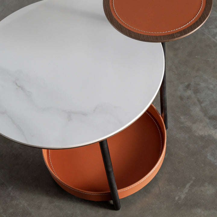 PANZANO TWO TIER SIDE TABLE  |  HAVANA TAN LEATHER