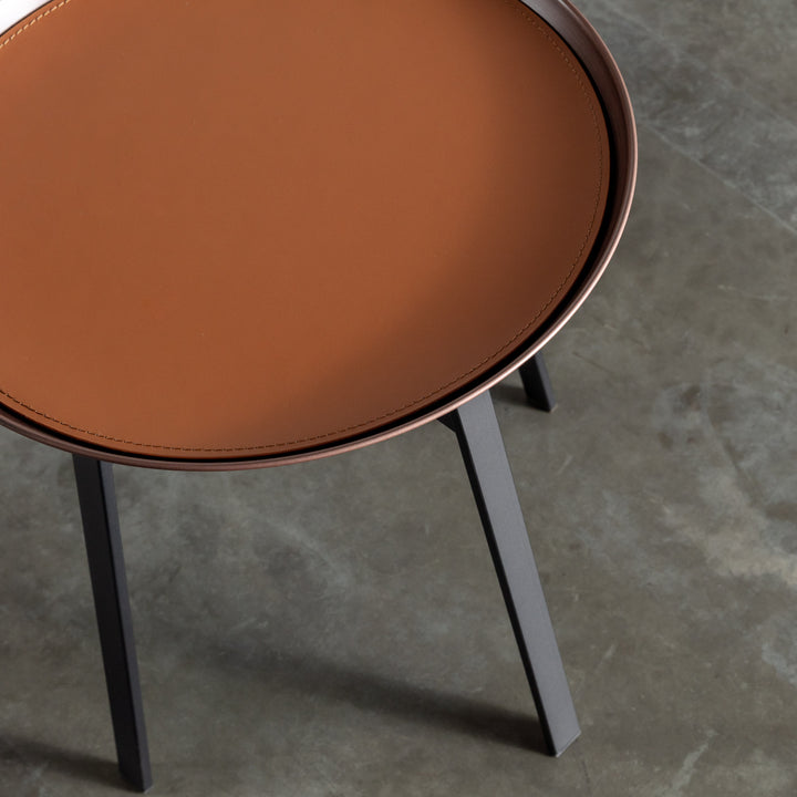 PANZANO ROUND 4 PILLAR SIDE TABLE  |  HAVANA TAN LEATHER