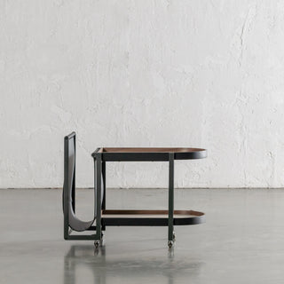 PANZANO DRINK TROLLEY WITH MAGAZINE HOLDER ON CASTORS  |  IVORY LATTE + BLACK LEATHER