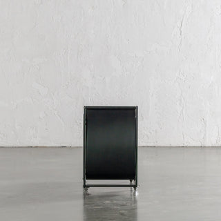 PANZANO DRINK TROLLEY WITH MAGAZINE HOLDER ON CASTORS  |  IVORY LATTE + BLACK LEATHER