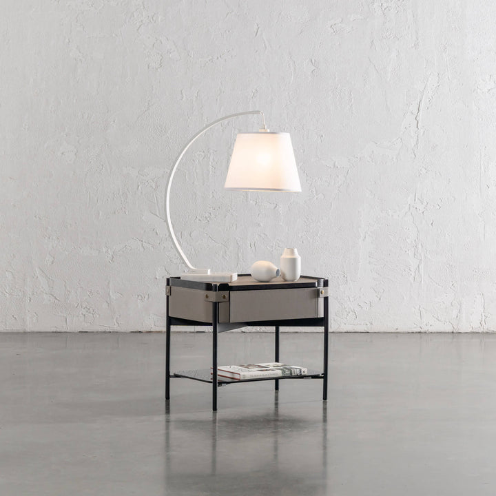 ARC EIGHTY CURVE TABLE LAMP  |  WHITE + WHITE MARBLE BASE