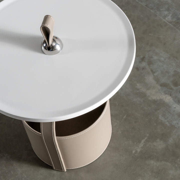 PANZANO TIERED SIDE STORAGE TABLE  |  KHAKI STONE LEATHER