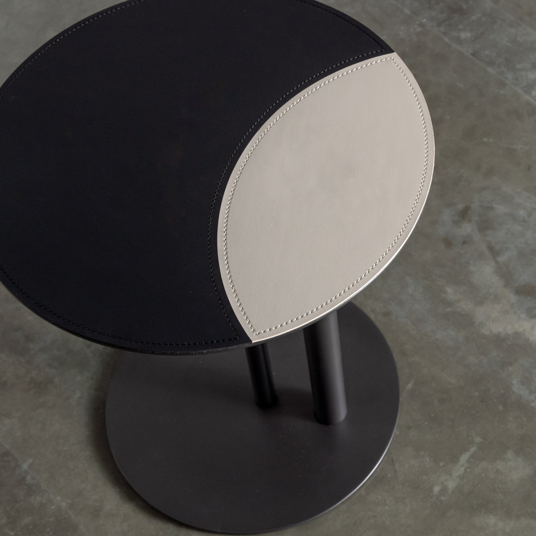 PANZANO TWO TONED ROUND SIDE TABLE  |  IVORY LATTE + BLACK LEATHER