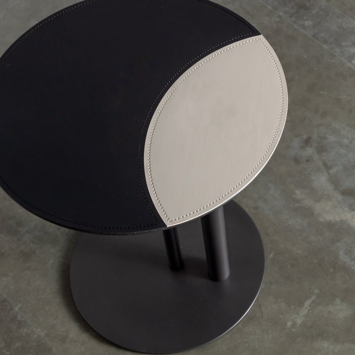 PANZANO TWO TONED ROUND SIDE TABLE  |  IVORY LATTE + BLACK LEATHER