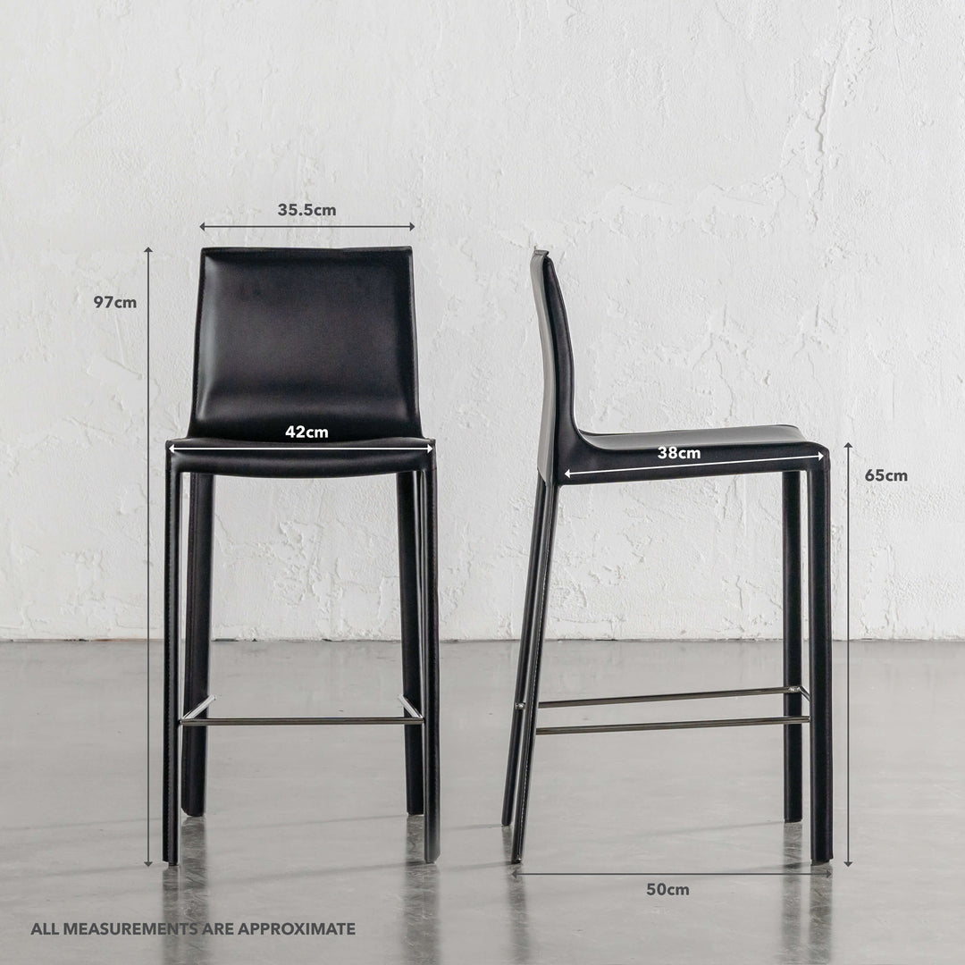 PARSONS MID CENTURY VEGAN LEATHER BAR CHAIR | NOIR BLACK | MEASUREMENTS