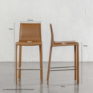 PARSONS MID CENTURY VEGAN LEATHER BAR CHAIR | SADDLE TAN | MEASUREMENTS