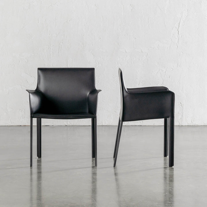 PARSONS MID CENTURY VEGAN LEATHER CARVER ARMCHAIR | NOIR BLACK