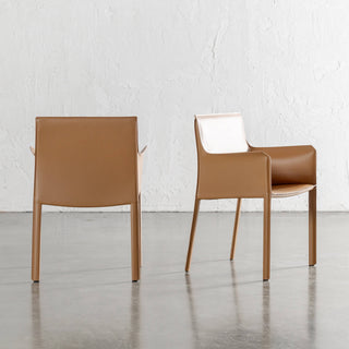 PARSONS MID CENTURY VEGAN LEATHER CARVER ARMCHAIR | SADDLE TAN