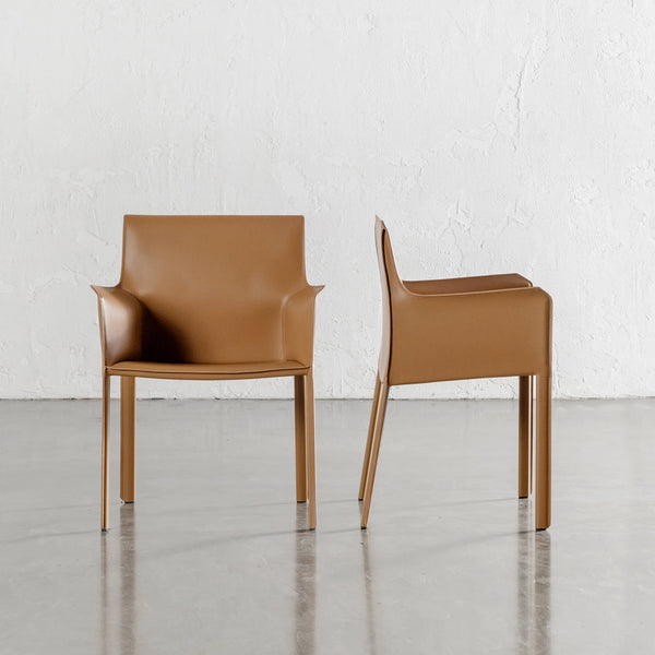 PARSONS MID CENTURY VEGAN LEATHER CARVER ARMCHAIR  |  SADDLE TAN