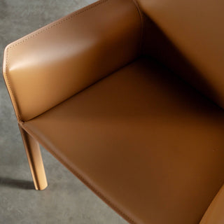 PARSONS MID CENTURY VEGAN LEATHER CARVER ARMCHAIR | SADDLE TAN | CLOSEUP