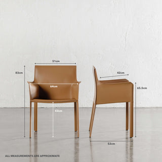 PARSONS MID CENTURY VEGAN LEATHER CARVER ARMCHAIR | SADDLE TAN | MEASUREMENTS