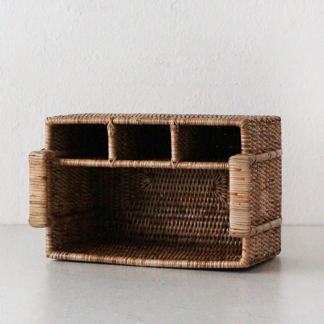PAUME RATTAN CUTLERY CADDY + NAPKIN BOX BUNDLE  |  NATURAL RATTAN - inside