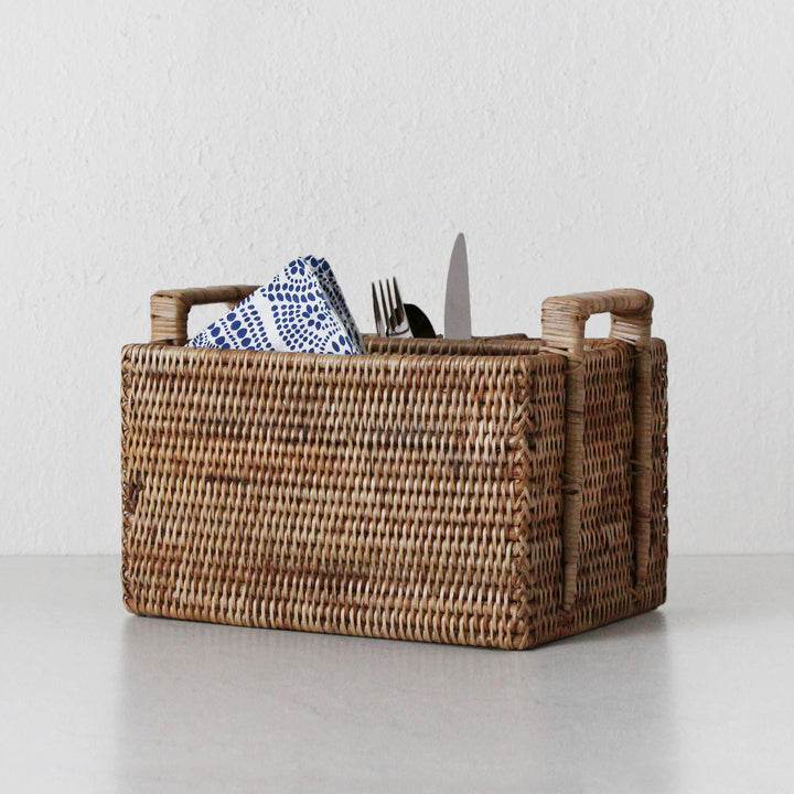 PAUME RATTAN CUTLERY CADDY  |  NATURAL RATTAN - styled