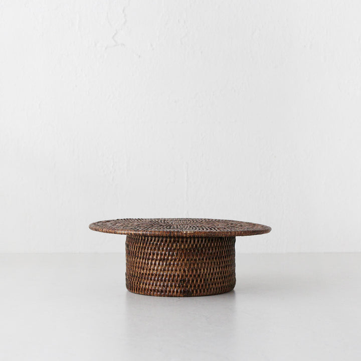 PAUME RATTAN FOOTED PLATE  |  ANTIQUE BROWN RATTAN | LARGE