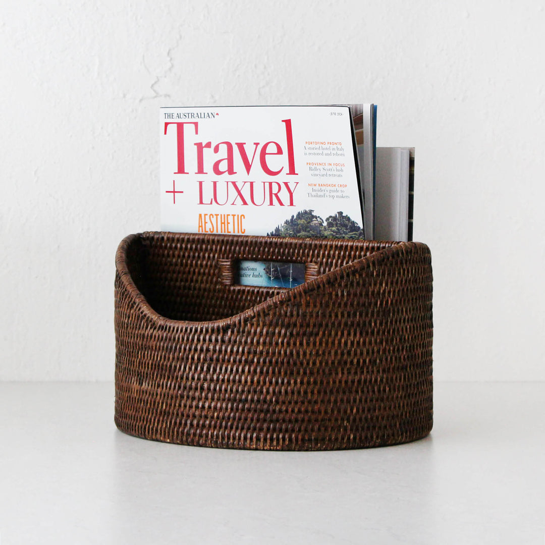 PAUME RATTAN MAGAZINE HOLDER  |  ANTIQUE BROWN RATTAN