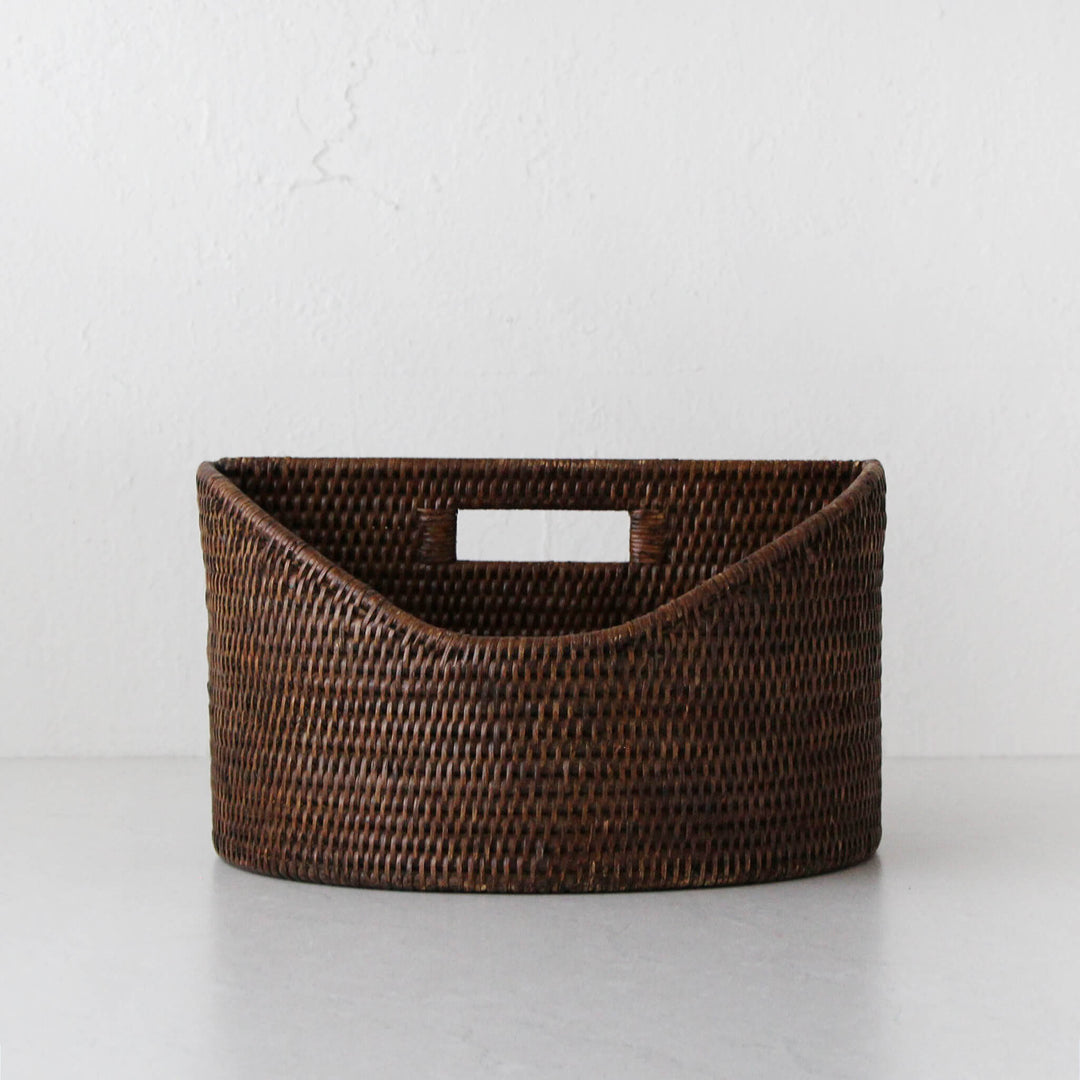 PAUME RATTAN MAGAZINE HOLDER  |  ANTIQUE BROWN RATTAN