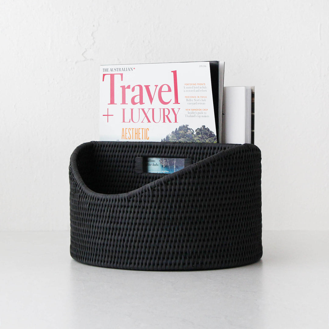 PAUME RATTAN MAGAZINE HOLDER  | BLACK RATTAN