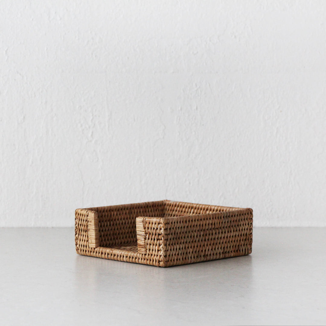 PAUME RATTAN NAPKIN BOX  |  SQUARE  |  NATURAL