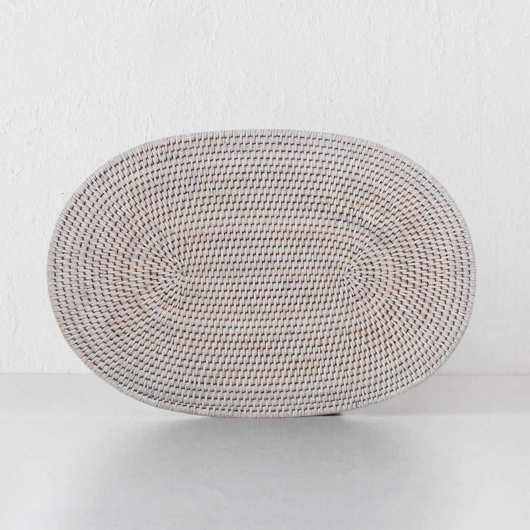 Paume Rattan Oval Placemat White Wash