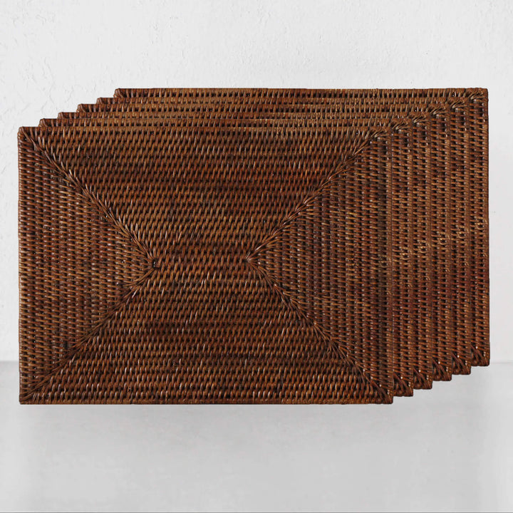 PAUME RATTAN RECTANGLE PLACEMAT  |  ANTIQUE BROWN  |  SET OF 6