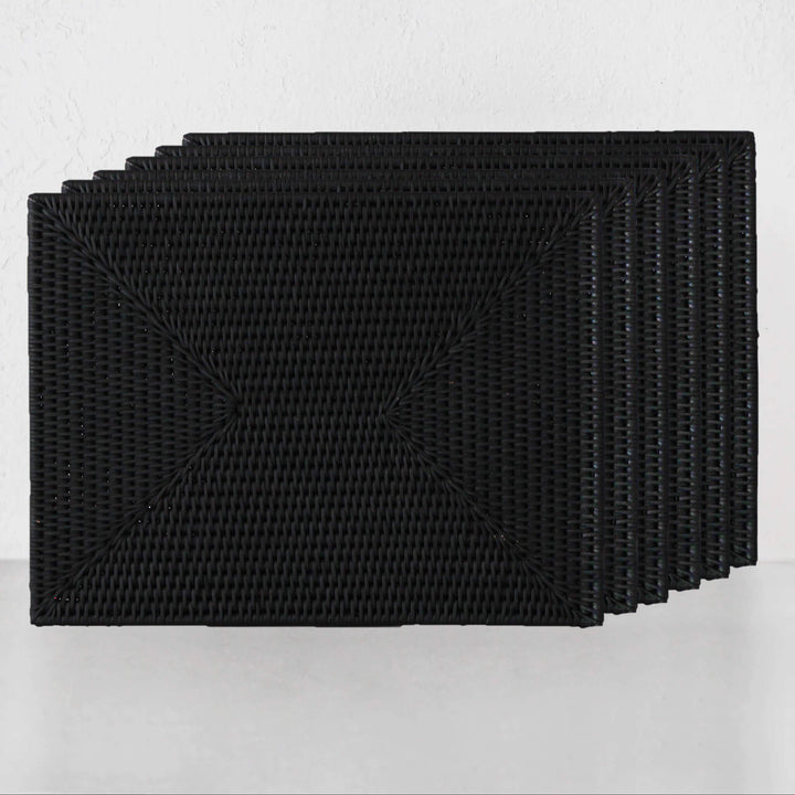 PAUME RATTAN RECTANGLE PLACEMAT  |  BLACK  |  SET OF 6