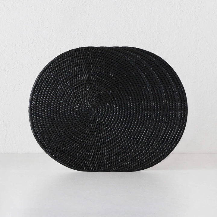 PAUME RATTAN ROUND PLACEMAT | BLACK | SET OF 4