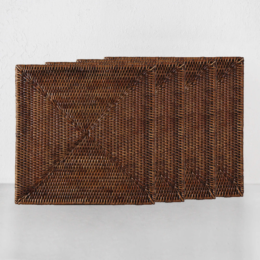 PAUME RATTAN SQUARE PLACEMAT | ANTIQUE BROWN | SET OF 4