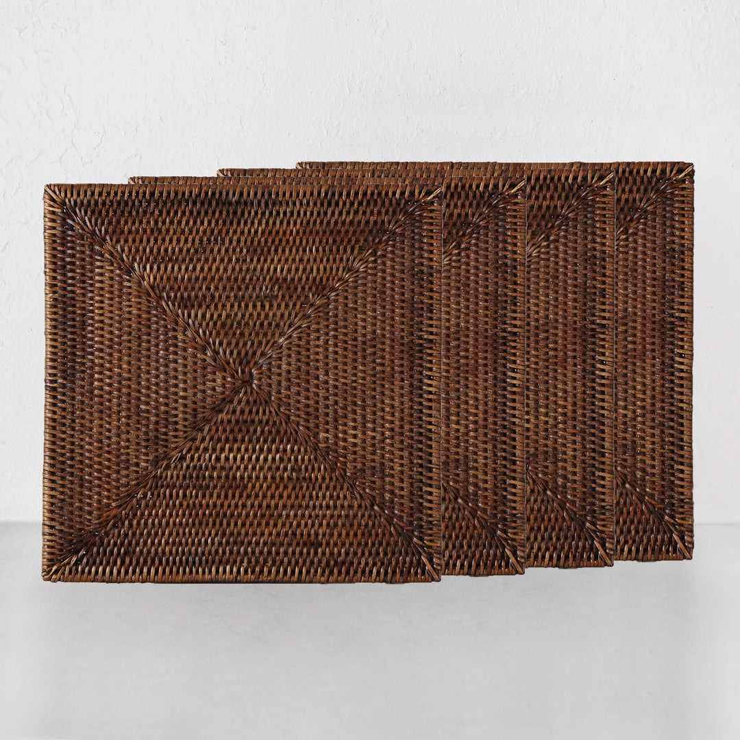 PAUME RATTAN SQUARE PLACEMAT  |  ANTIQUE BROWN  |  SET OF 4