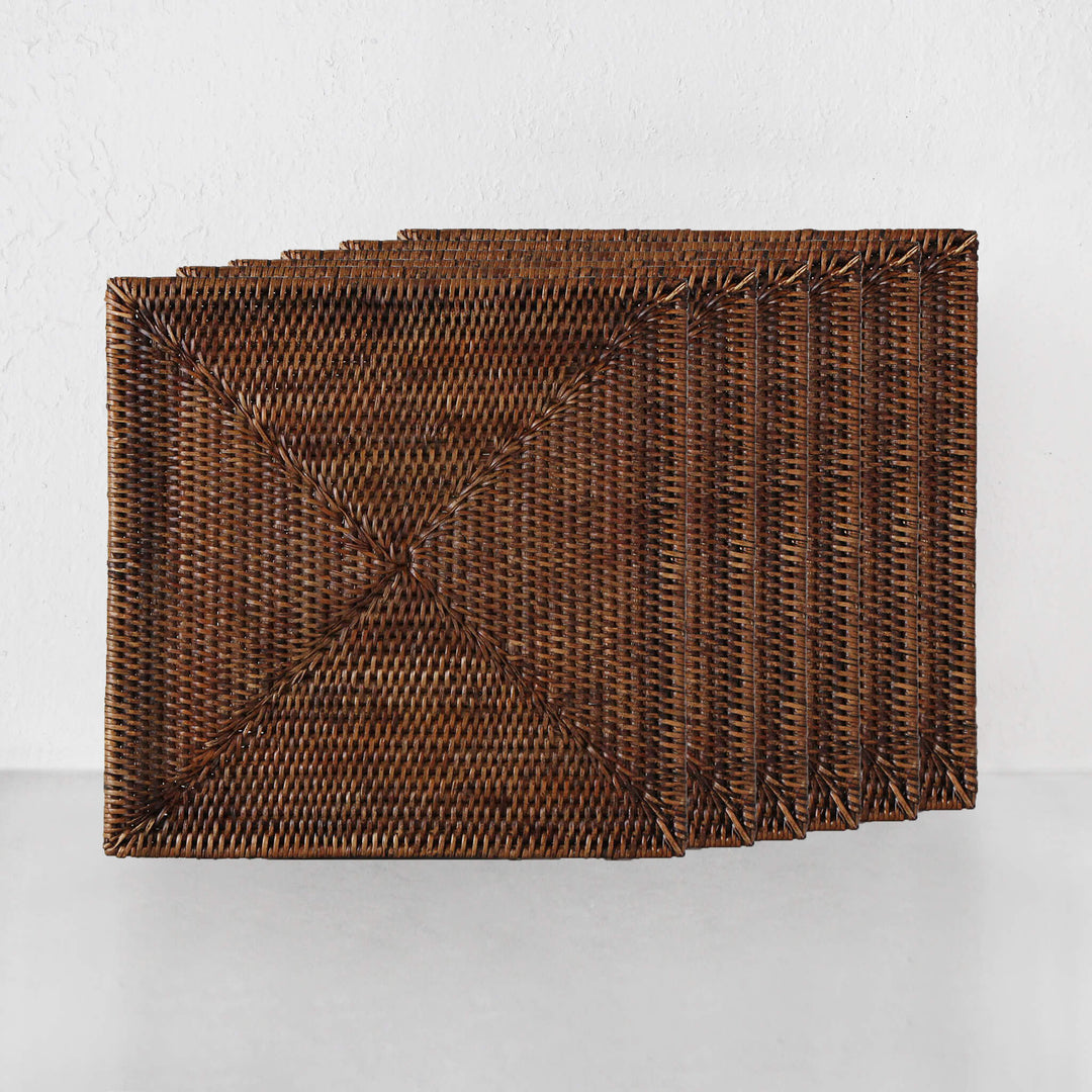 PAUME RATTAN SQUARE PLACEMAT  |  ANTIQUE BROWN  |  SET OF 6