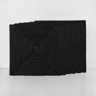 PAUME RATTAN SQUARE PLACEMAT  |  BLACK  |  SET OF 6