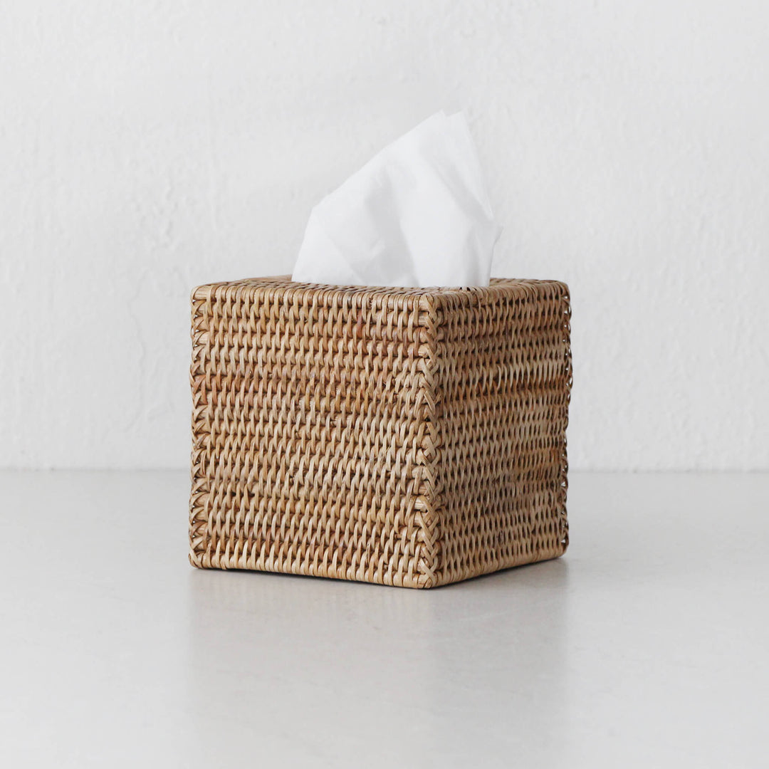 PAUME RATTAN TISSUE BOX COVER  |  SQUARE  |  NATURAL