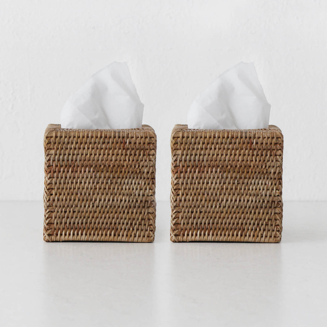 PAUME RATTAN TISSUE BOX COVER  |  SQUARE  |  NATURAL  |  BUNDLE X2