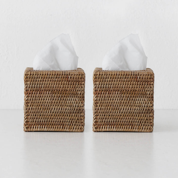 PAUME RATTAN TISSUE BOX COVER  |  SQUARE  |  NATURAL  |  BUNDLE X2