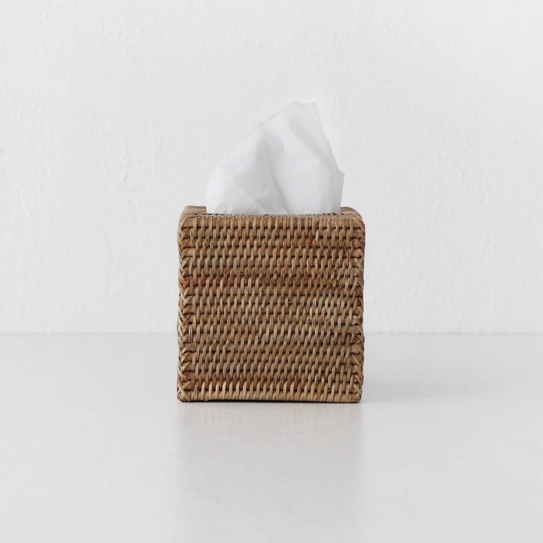 PAUME RATTAN TISSUE BOX COVER  |  SQUARE  |  NATURAL