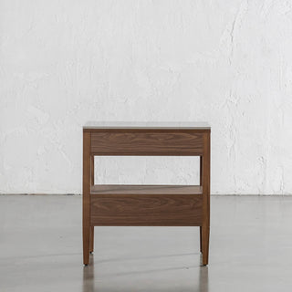 PERNEL CONRAD NIGHT STAND  |  DEEP WALNUT  |  VALENTINA GRIGIO CERAMICA TOP