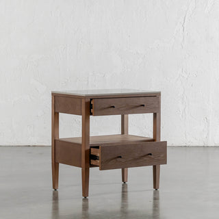 PERNEL CONRAD NIGHT STAND  |  DEEP WALNUT  |  VALENTINA GRIGIO CERAMICA TOP