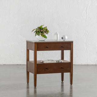 PERNEL CONRAD NIGHT STAND  |  DEEP WALNUT  |  VALENTINA GRIGIO CERAMICA TOP